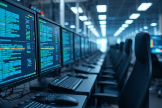 automated marketing automation, meticulously executing sequences, overseeing software systems, photorealistic, in a digital hub with circuit displays, highly detailed, syncing codes and binary data flows, high-definition output, calm technological colors, steady ambient lighting, shot with a bokeh lens.